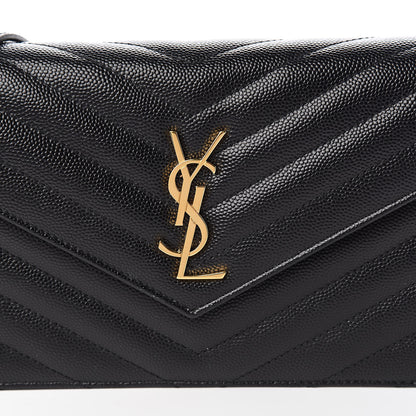 Saint Laurent Grain De Poudre Matelasse Chevron Monogram Envelope Chain Wallet Black 11 of 11