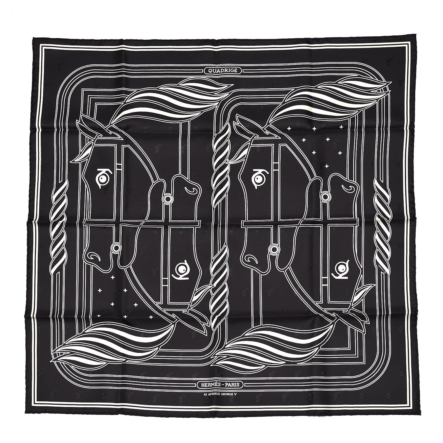 Hermes Silk Quadrige Scarf 70 Black Creme 1 of 6