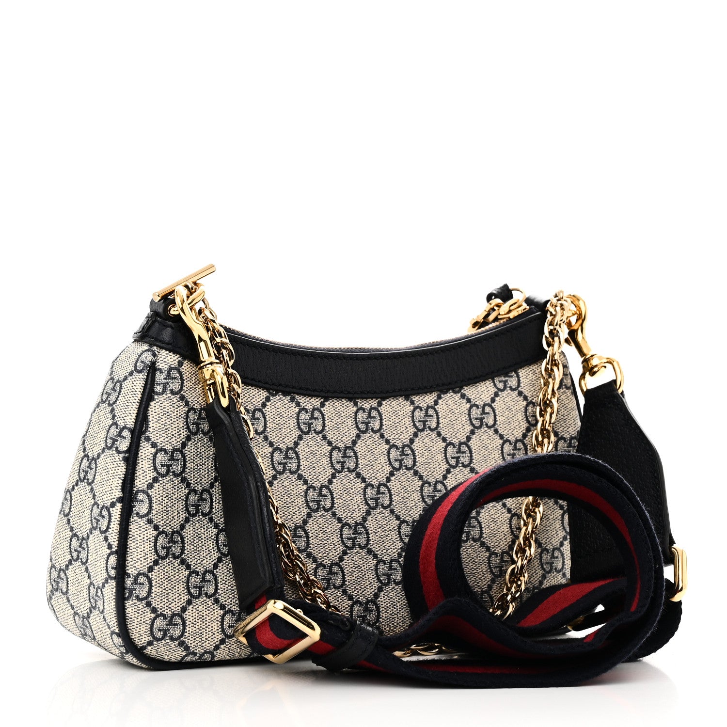 Gucci GG Supreme Monogram Textured Dollar Calfskin Web Small Ophidia GG Handbag Beige Blue 3 of 10
