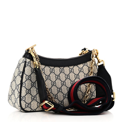 Gucci GG Supreme Monogram Textured Dollar Calfskin Web Small Ophidia GG Handbag Beige Blue 3 of 10