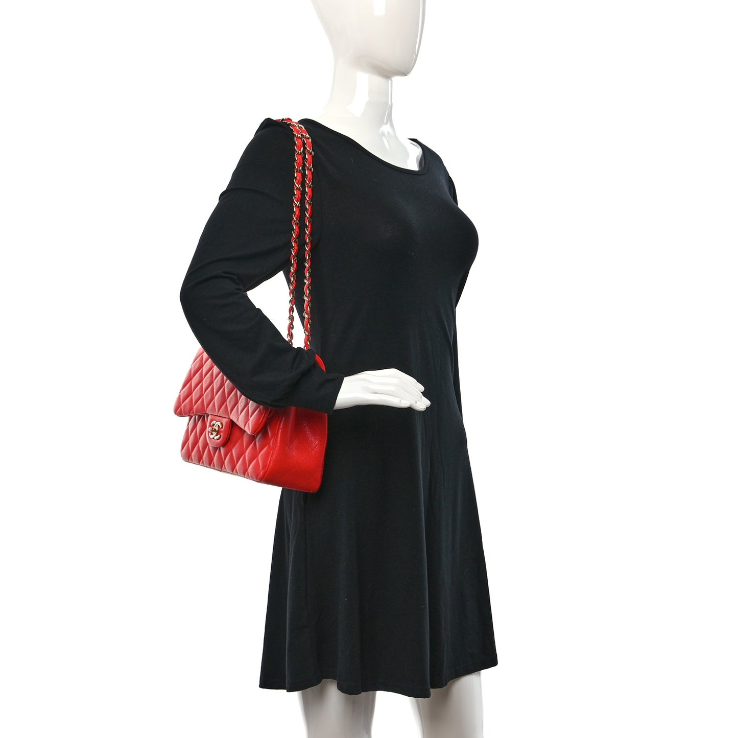 Caviar Quilted Jumbo Double Flap Red