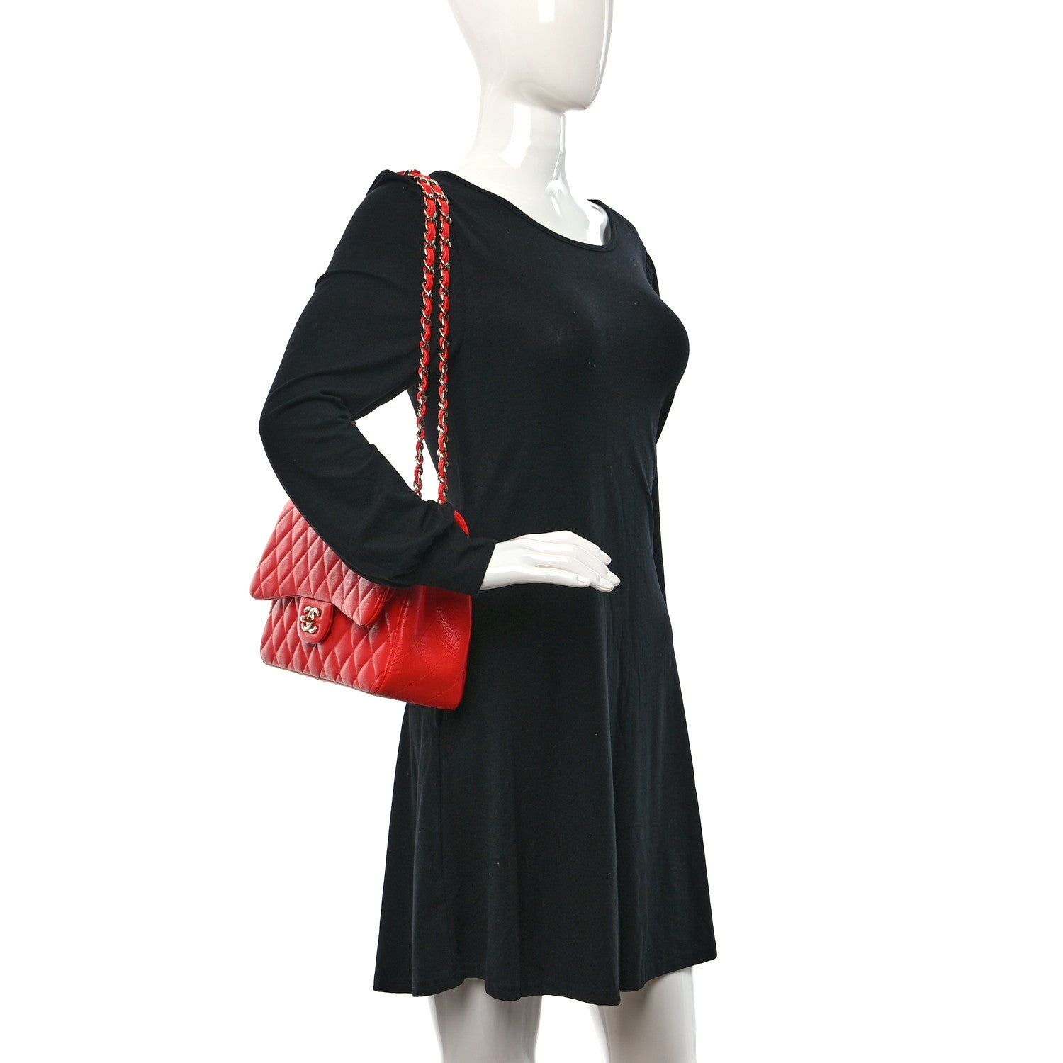 Chanel Caviar Quilted Jumbo Double Flap Red 2 of 9