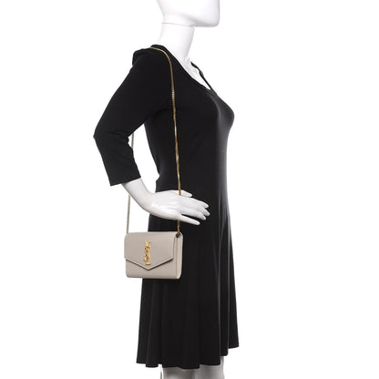 Saint Laurent Grain De Poudre Monogram Uptown Chain Wallet Dark Latte 2 of 12