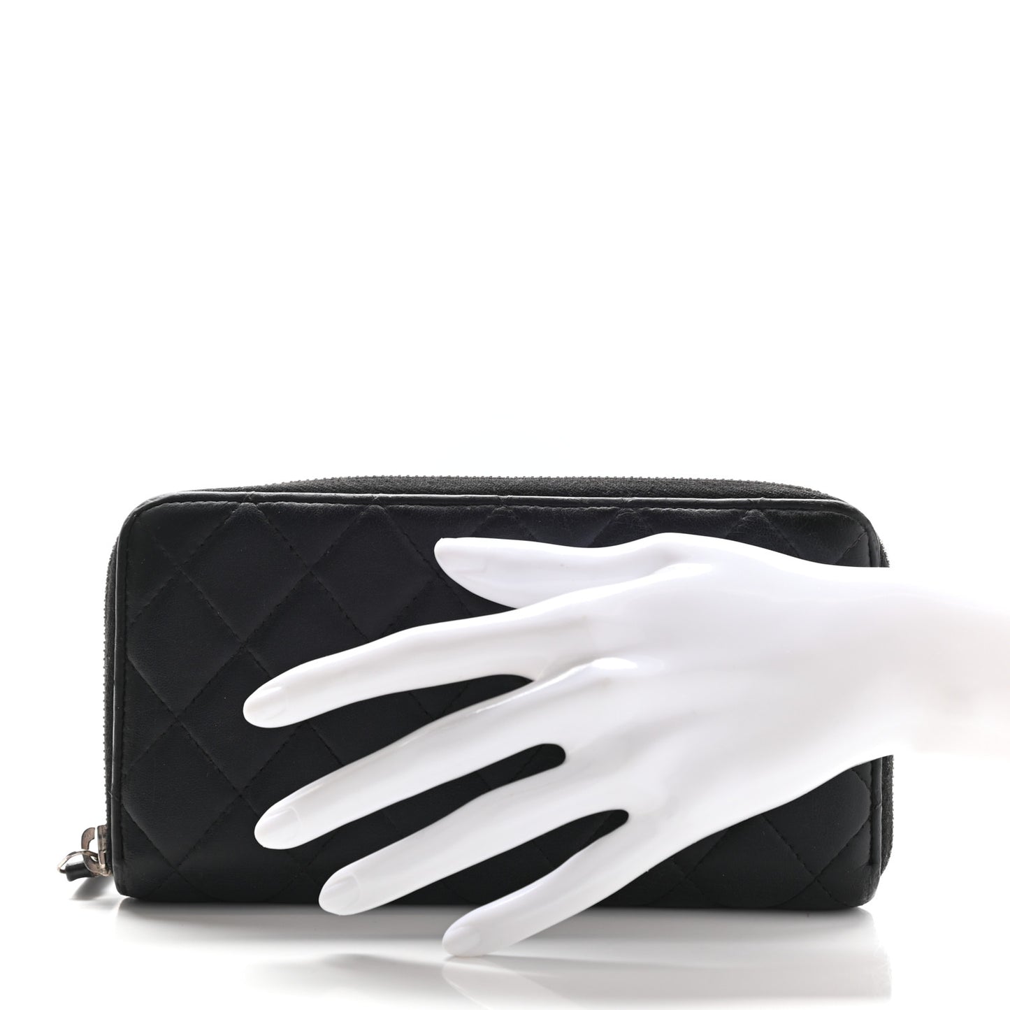 Lambskin Quilted Large Gusset Zip Around Wallet Black