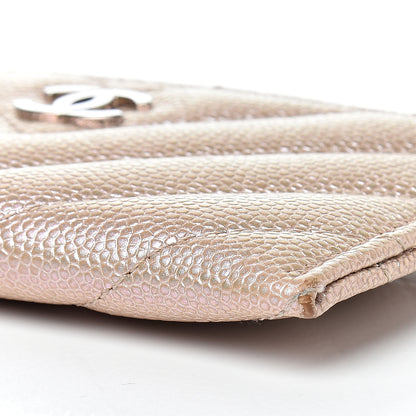 Chanel Metallic Caviar Chevron Quilted Card Holder Light Gold 9 of 12
