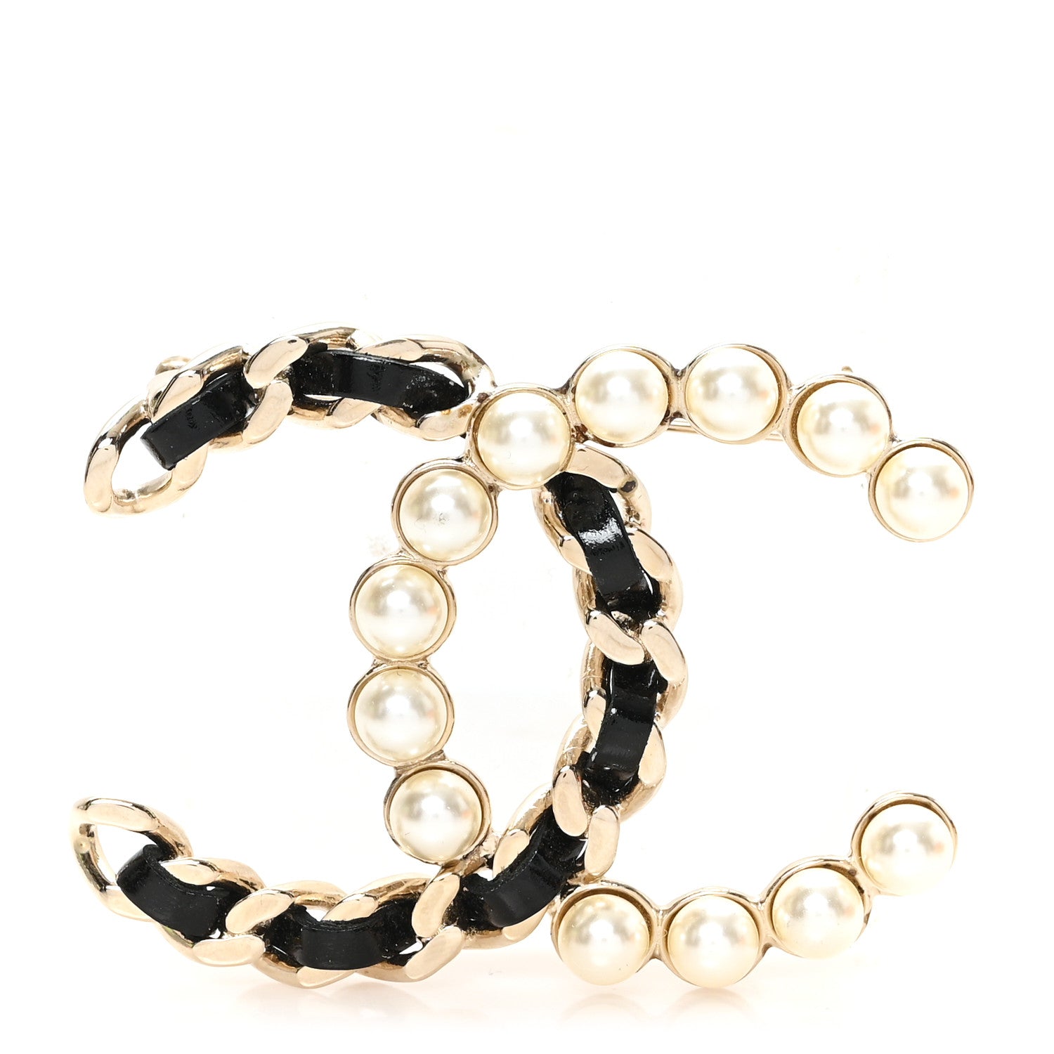 Chanel Lambskin Pearl CC Chain Brooch Black Gold 1 of 4
