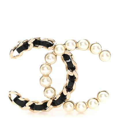 Chanel Lambskin Pearl CC Chain Brooch Black Gold 1 of 4