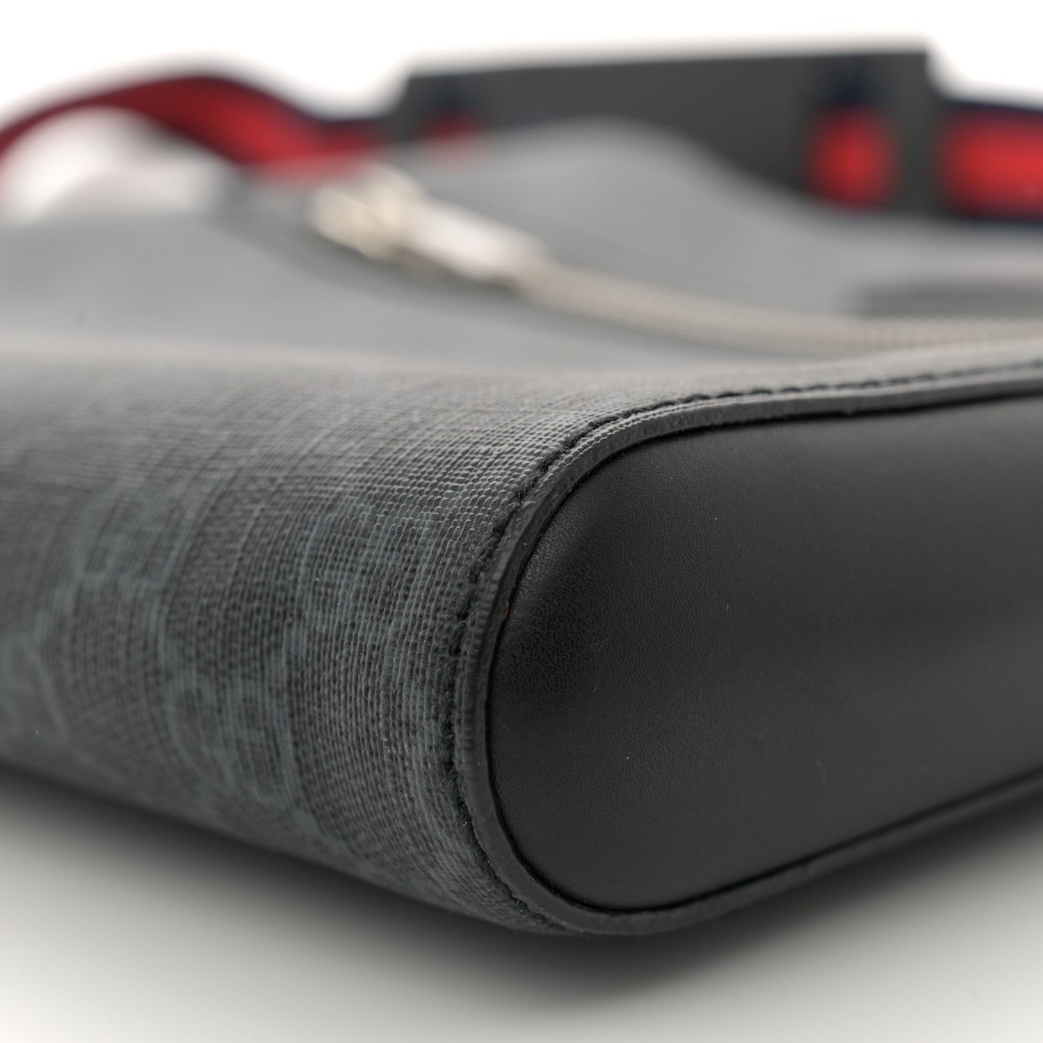 Gucci GG Supreme Monogram Appia Calfskin Web Flat Messenger Bag Black Grey 10 of 10