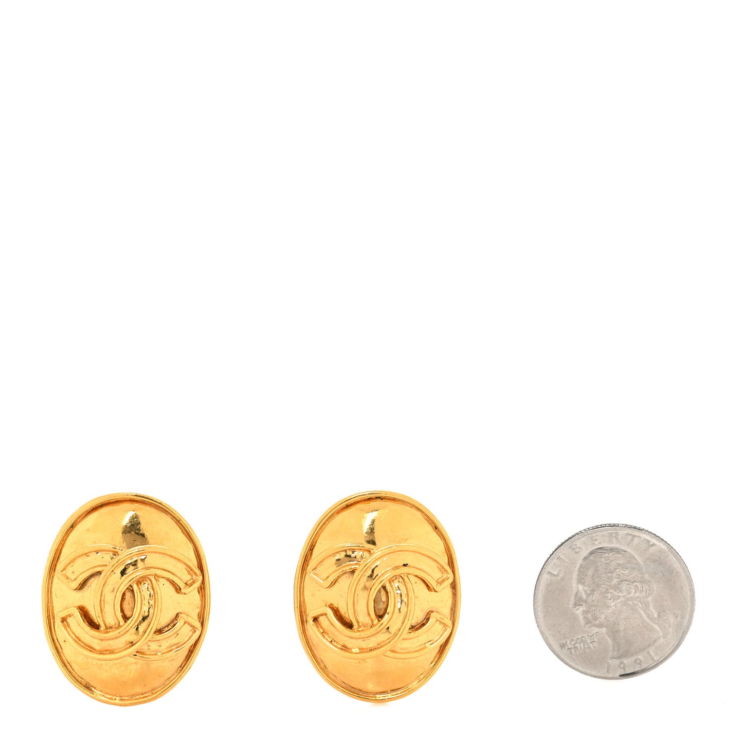 Metal Round CC Clip On Earrings Gold