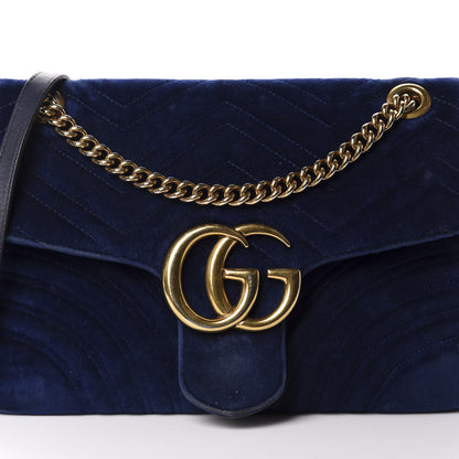 Gucci Velvet Matelasse Medium GG Marmont Shoulder Bag Cobalt Blue 15 of 15