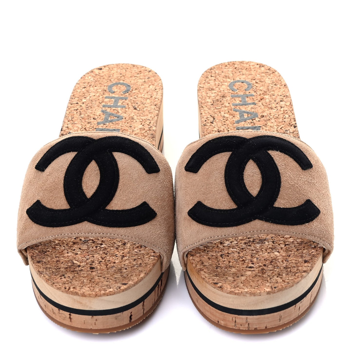 Suede Cork Mule Sandal 35 Beige Black