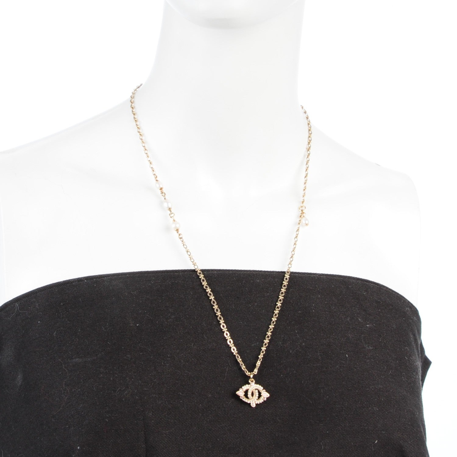 Chanel Pearl Crystal CC Necklace Gold 2 of 6