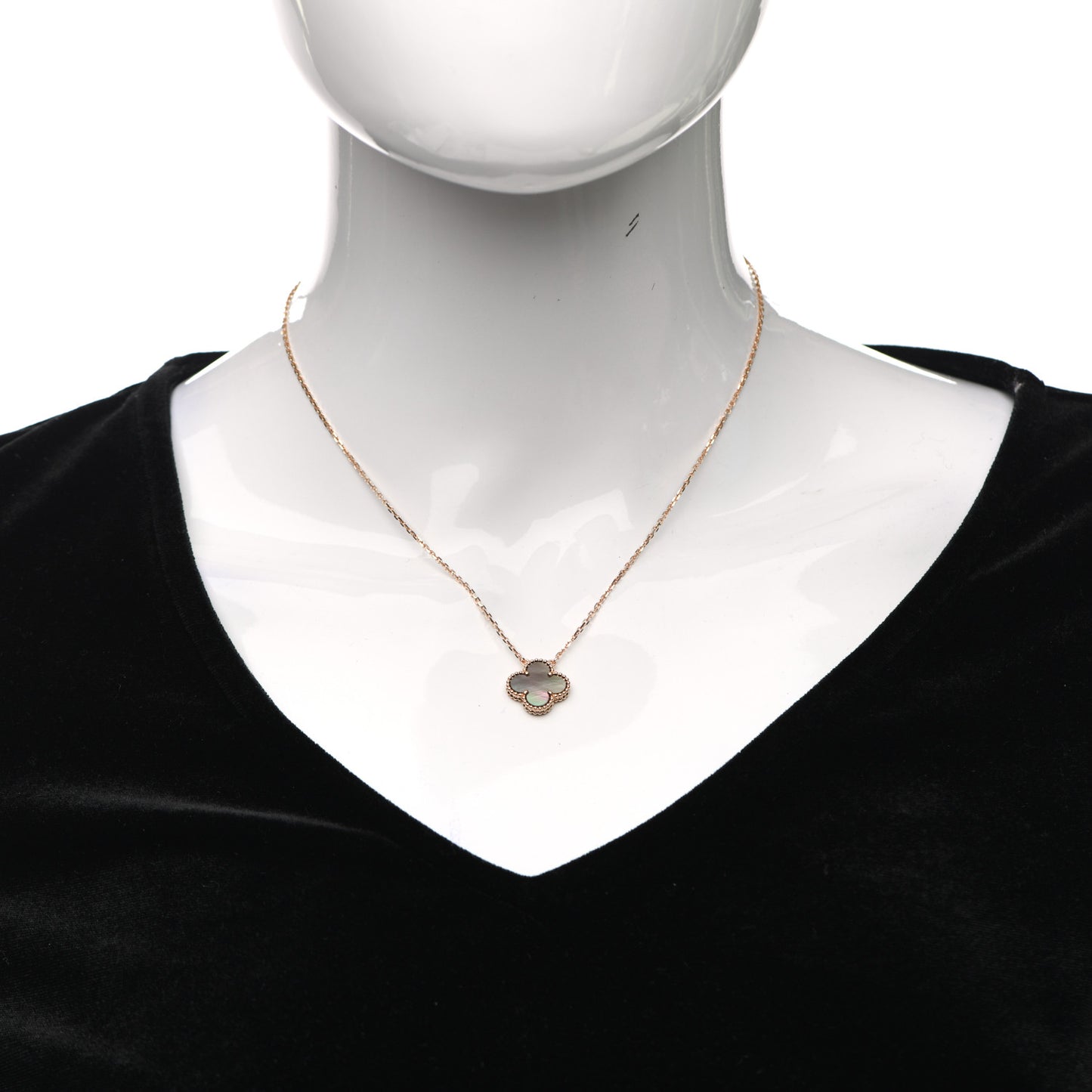 18K Rose Gold Gray Mother of Pearl Vintage Alhambra Pendant Necklace
