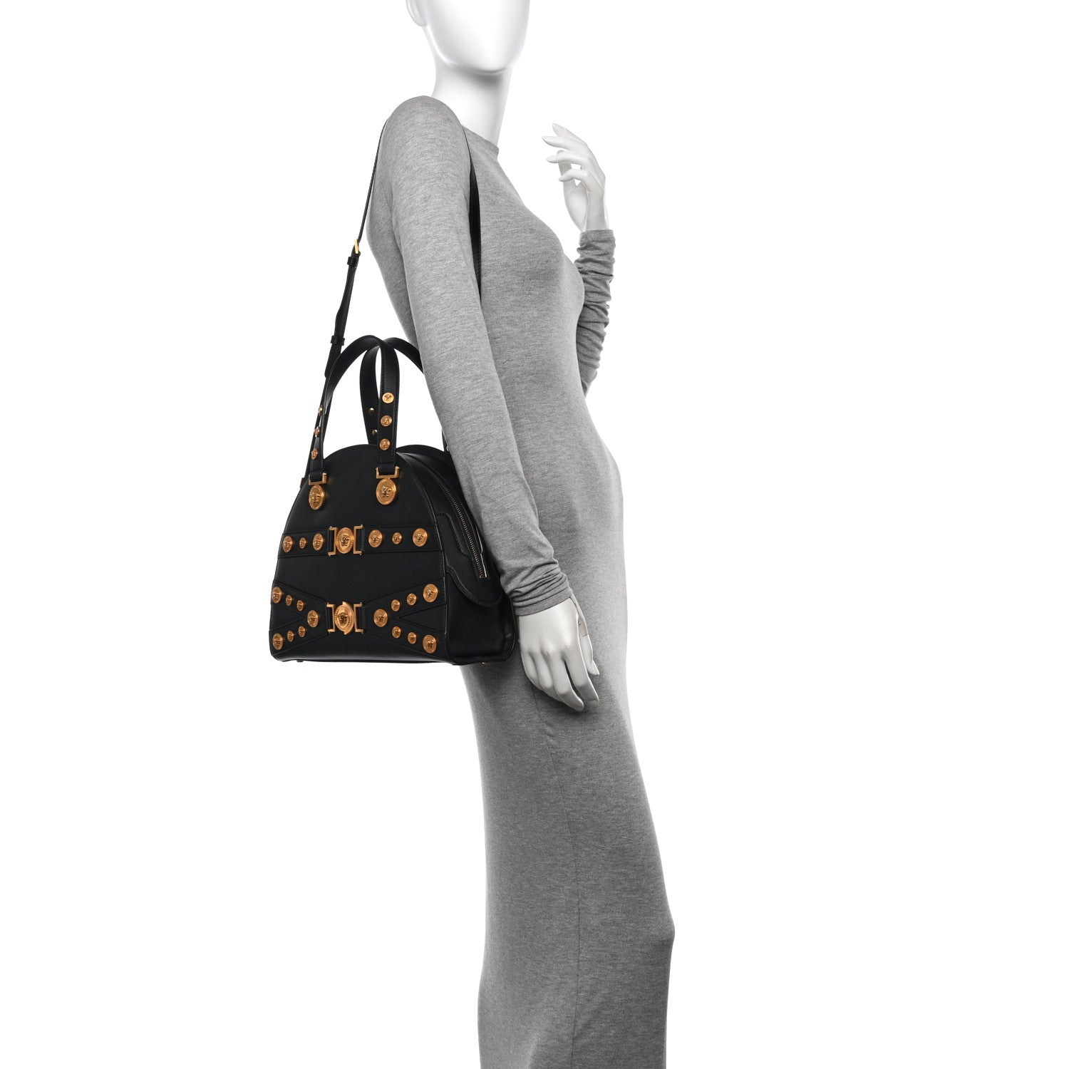 Versace Calfskin Medallion Tribute Bowling Bag Black 2 of 11