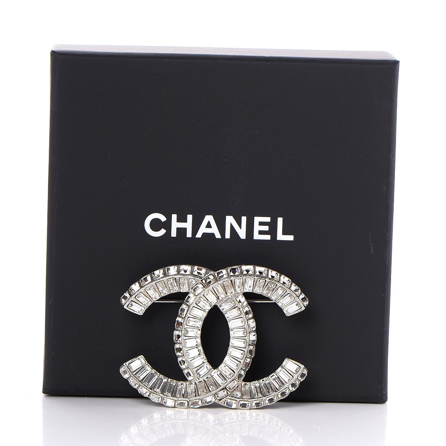 Baguette Crystal CC Brooch Silver