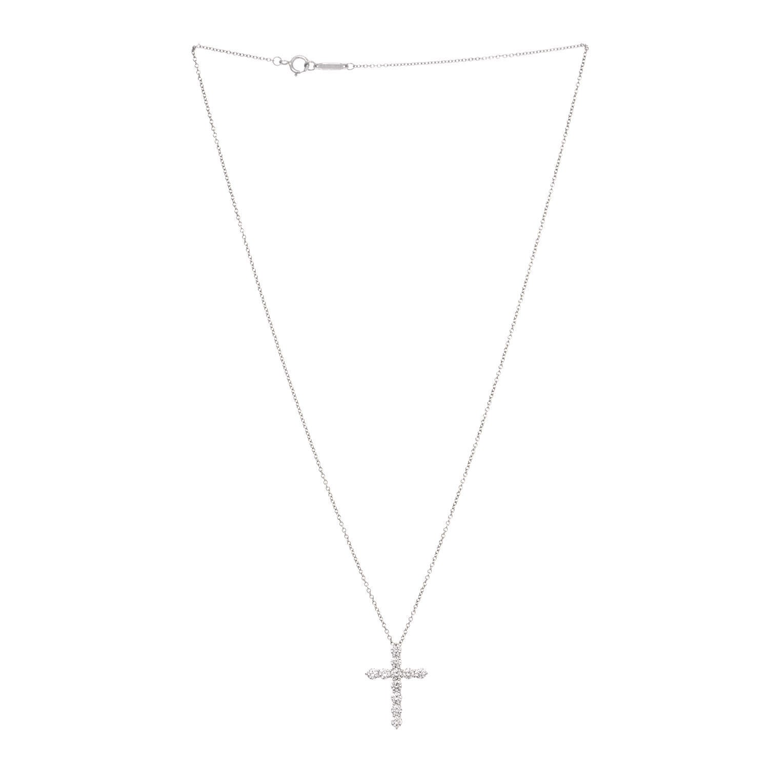 Tiffany Platinum Diamond Medium Cross Pendant Necklace 2 of 5