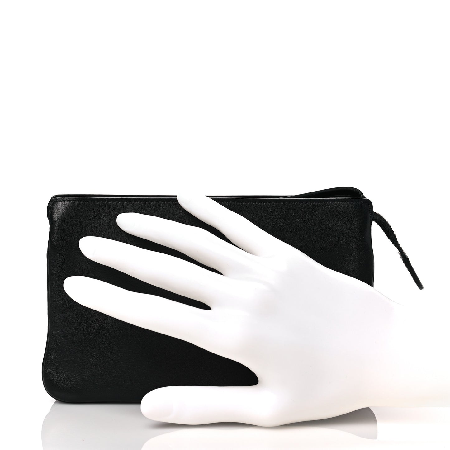 Grained Calfskin Triple Wristlet Pouch Black