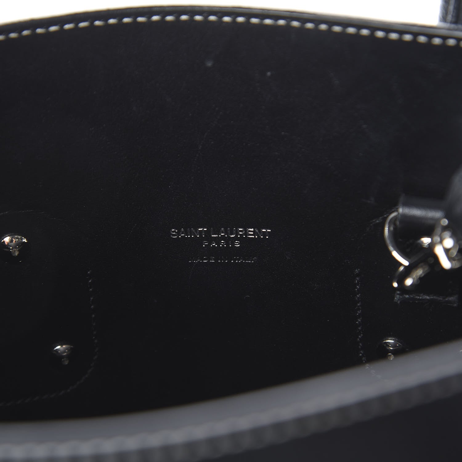 Saint Laurent Grained Calfskin Topstitch Small Sac De Jour Black Porcelain 7 of 8