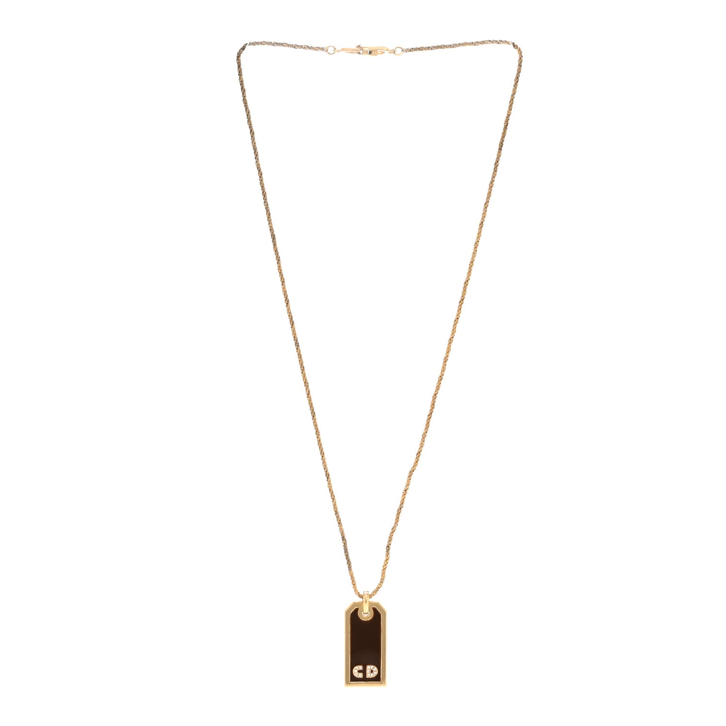 Metal Crystal Enamel CD Tag Necklace Gold Brown