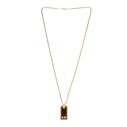 Christian Dior Metal Crystal Enamel CD Tag Necklace Gold Brown 3 of 5