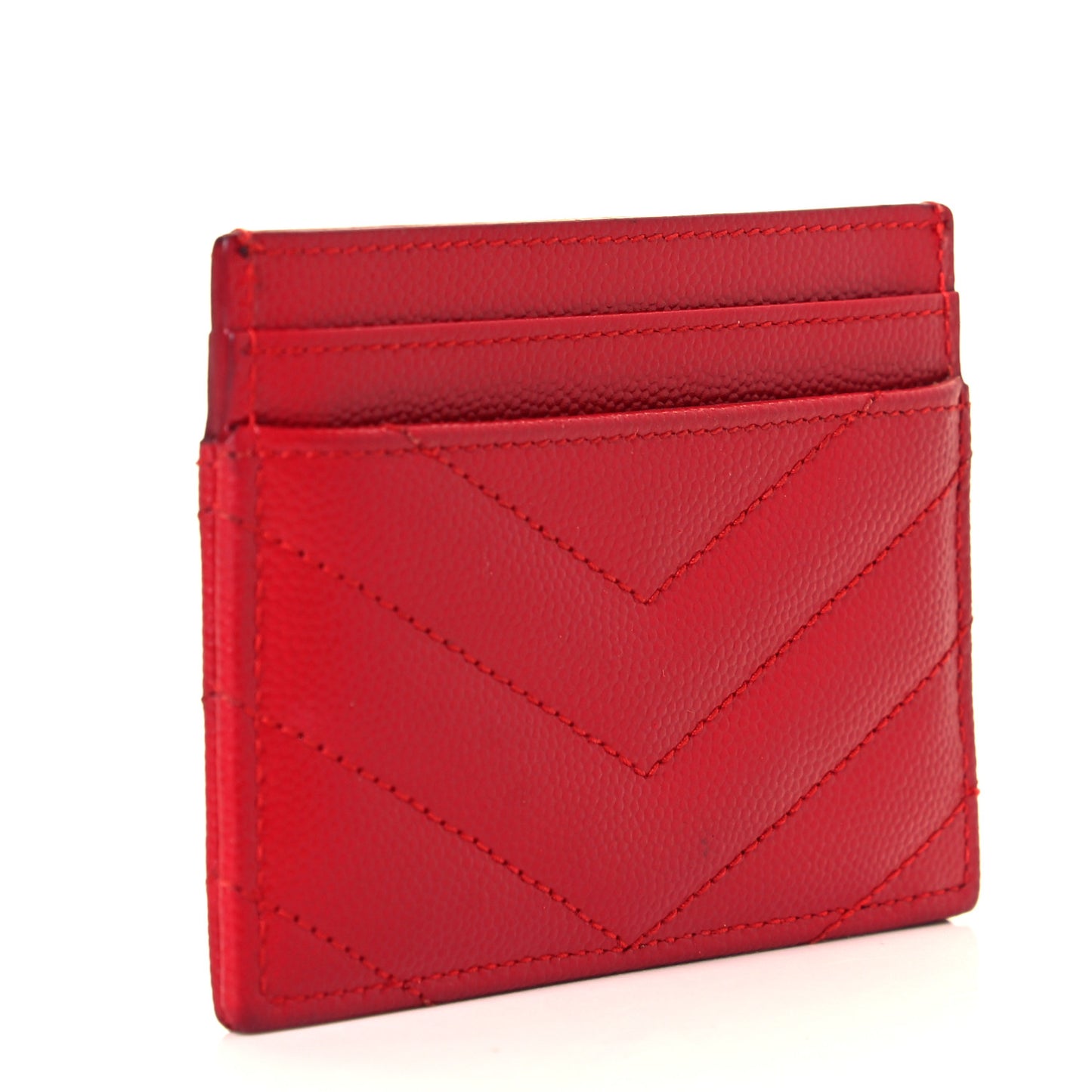 Grain De Poudre Matelasse Chevron Monogram Credit Card Case New Red