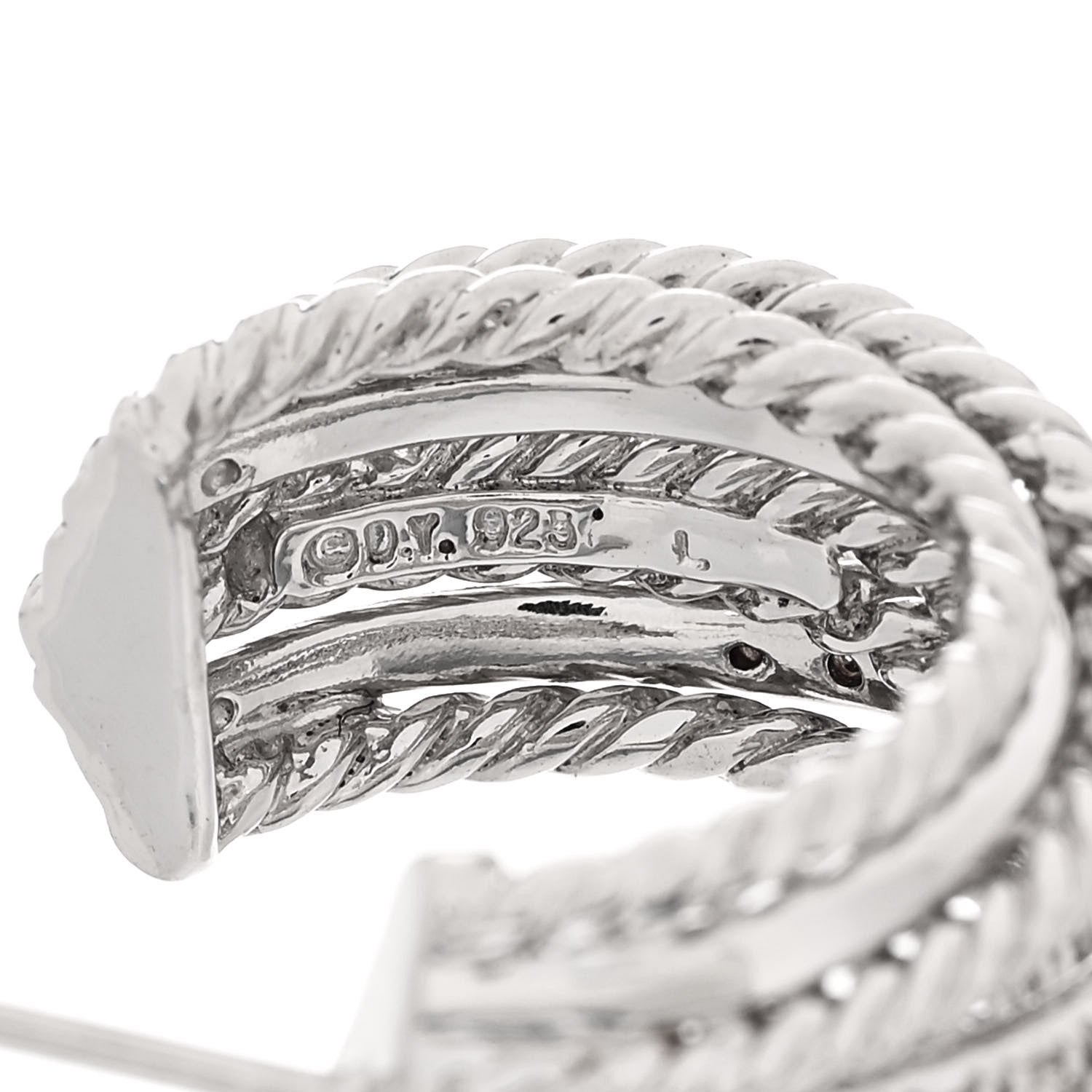 David Yurman Sterling Silver Diamond 11mm Crossover Cable Hoop Earrings 4 of 4