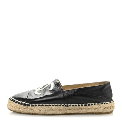 Chanel Patent Calfskin Metallic Goatskin CC Espadrilles 36 Black Silver 1 of 11