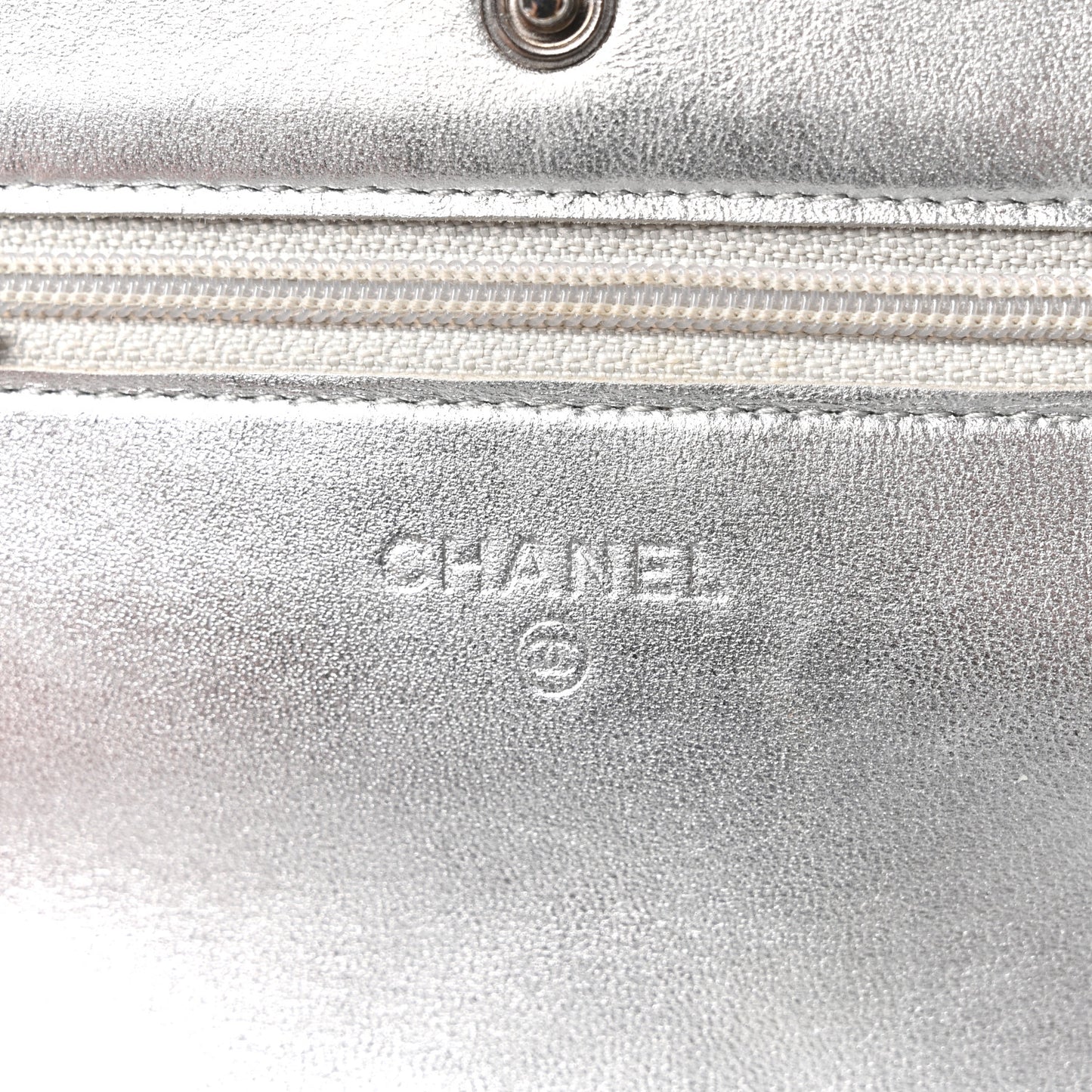 Metallic Lambskin Quilted Wallet On Chain WOC Silver