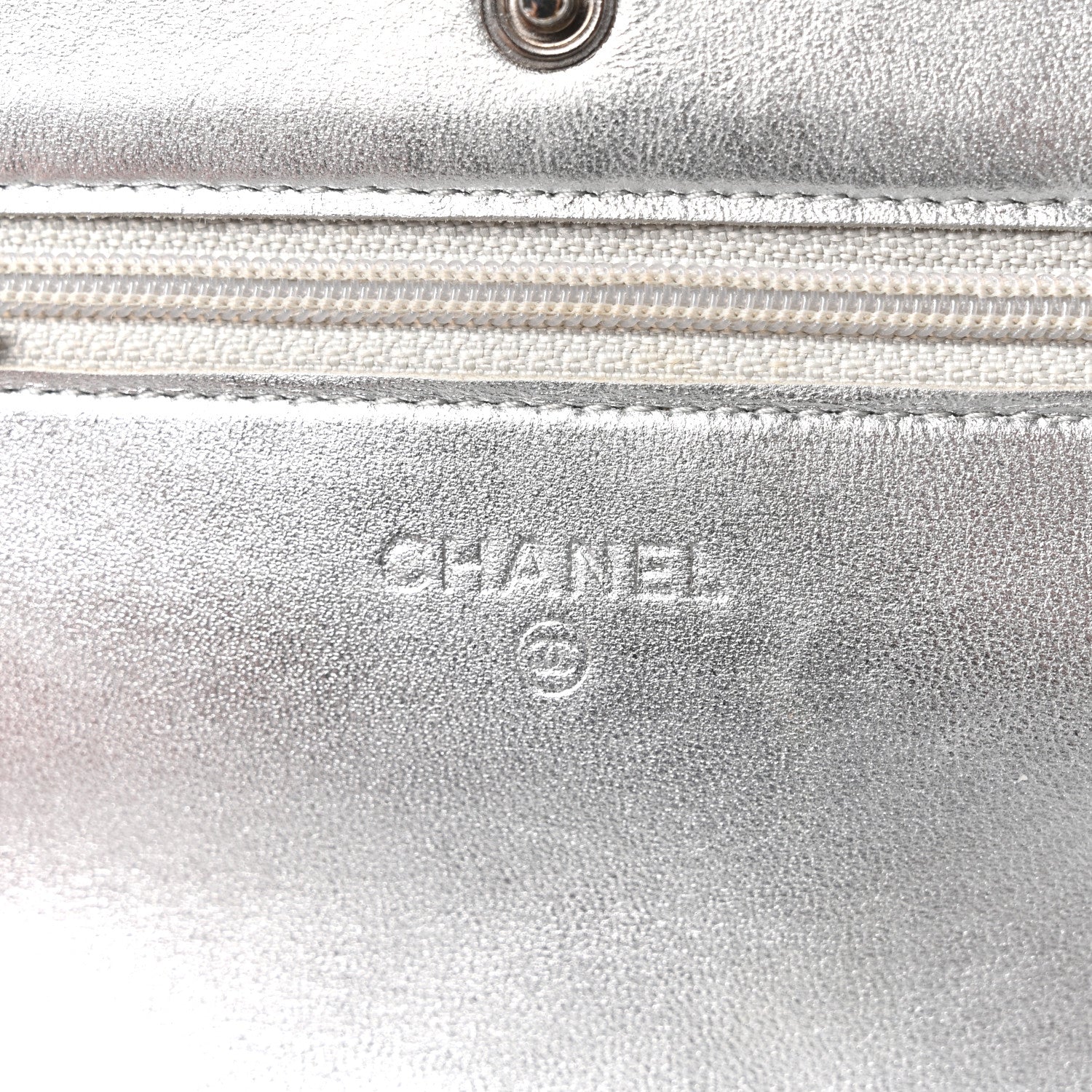 Chanel Metallic Lambskin Quilted Wallet On Chain WOC Silver 6 of 11