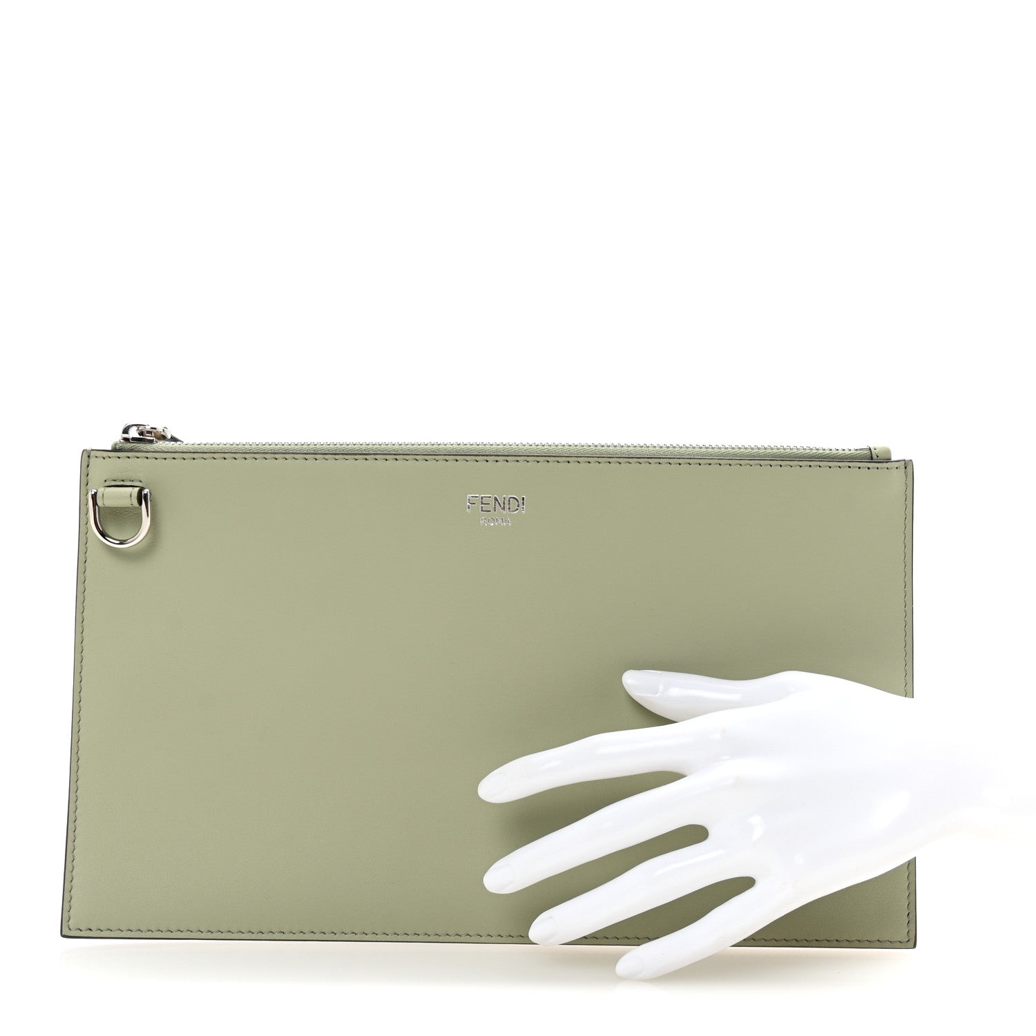 Fendi Vitello Seta Medium Flat Pouch Green Tea 2 of 7