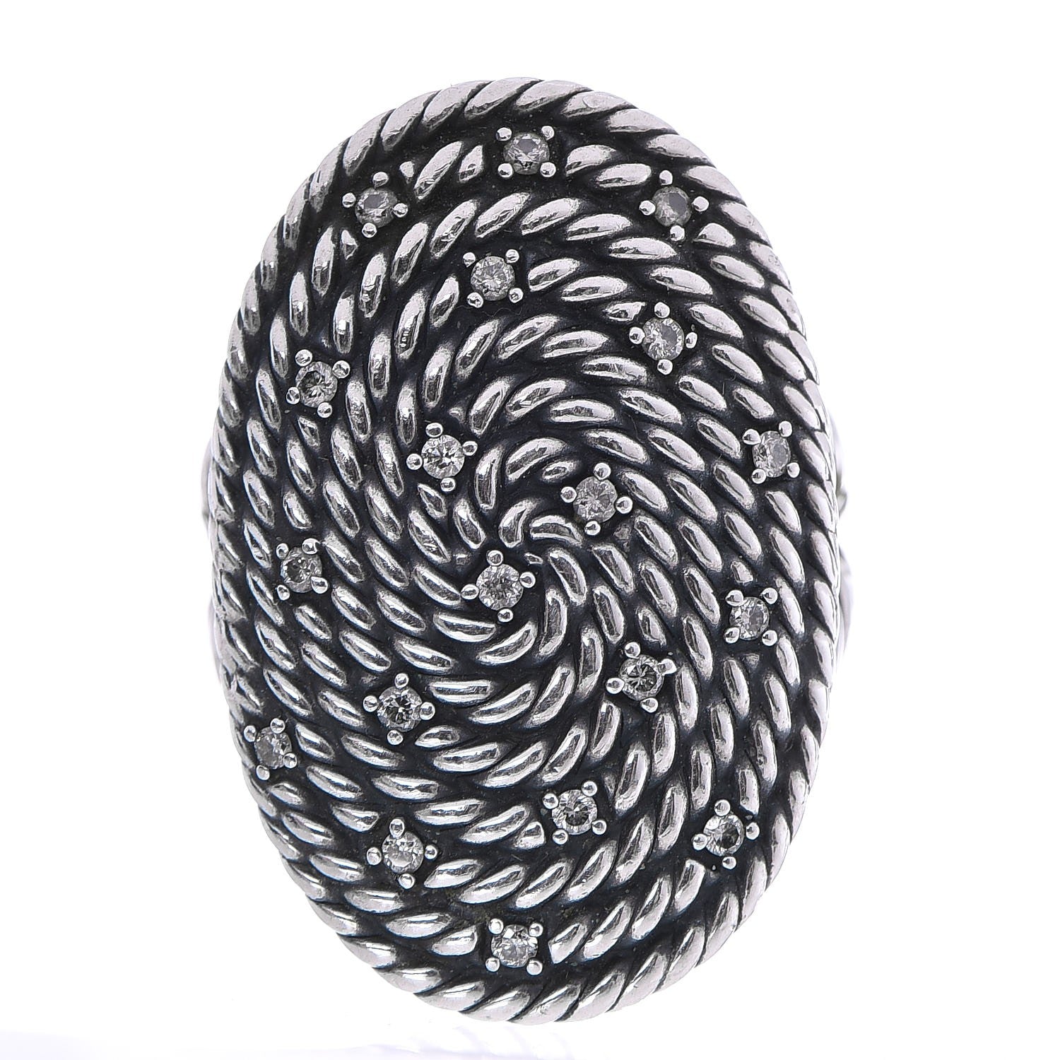 David Yurman Sterling Silver Diamond Cable Coil Ring 58.5 8.5 1 of 4