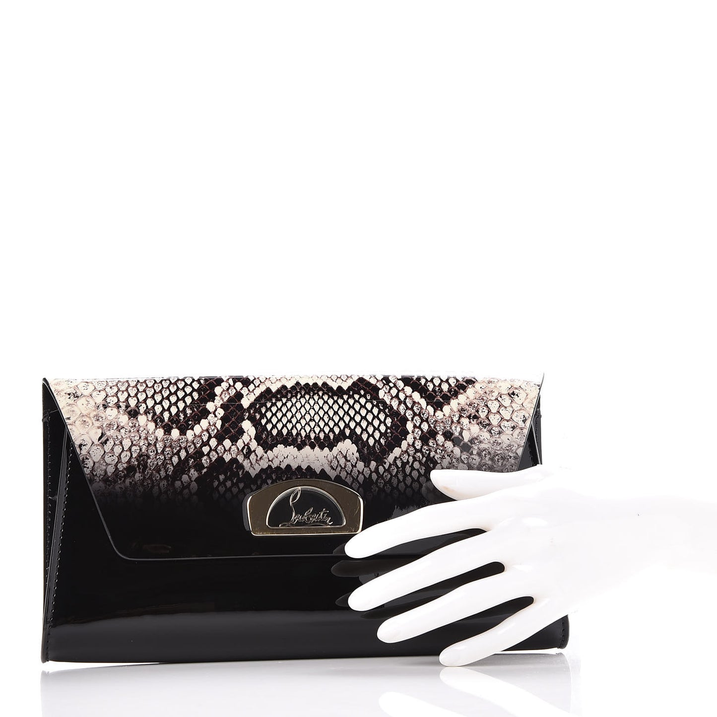 Patent Degrade Snakeskin Printed Vero Dodat Clutch Black Ivory