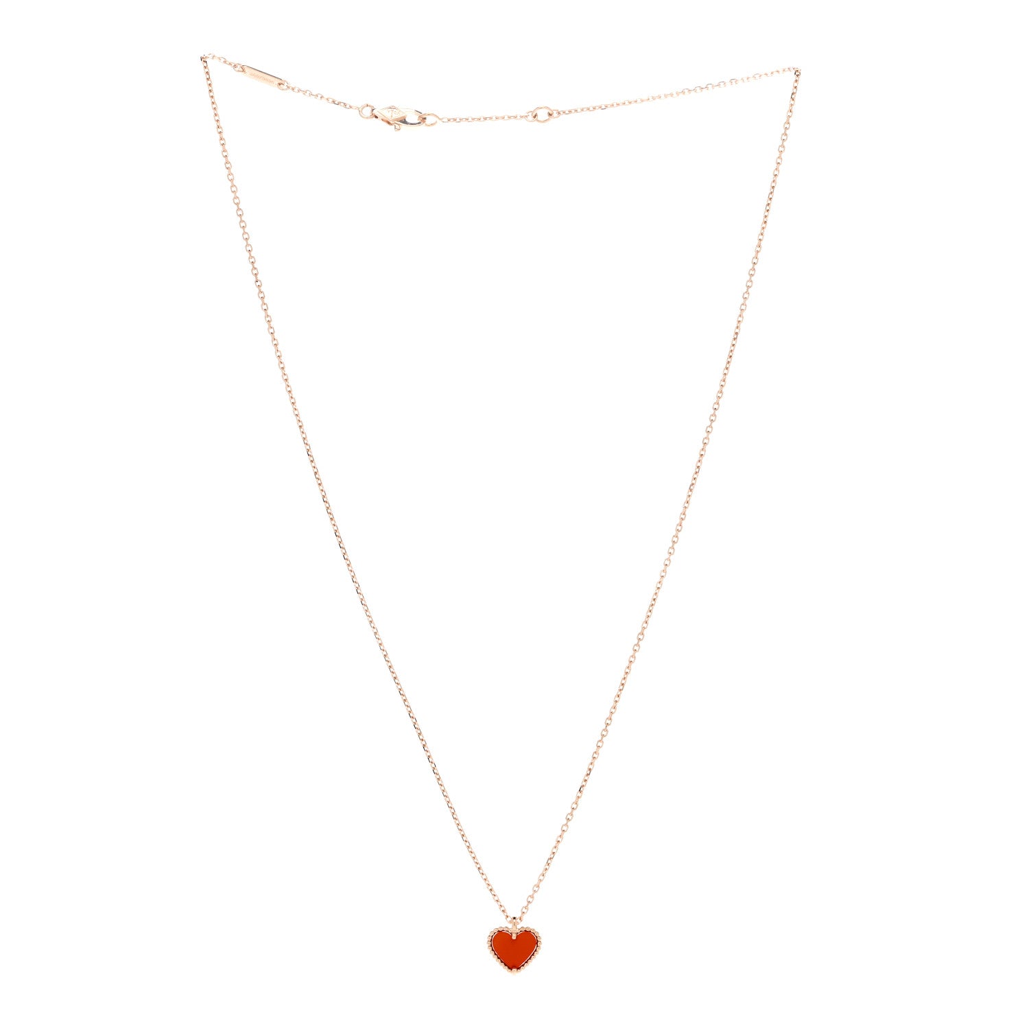 Van Cleef & Arpels 18K Rose Gold Carnelian Sweet Alhambra Heart Pendant Necklace 3 of 6