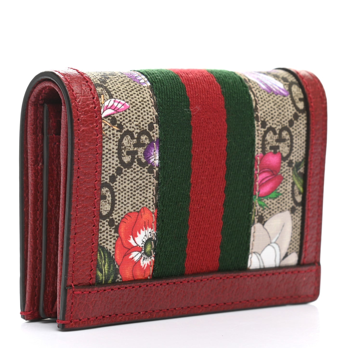GG Supreme Monogram Flora Web Ophidia Card Case Red