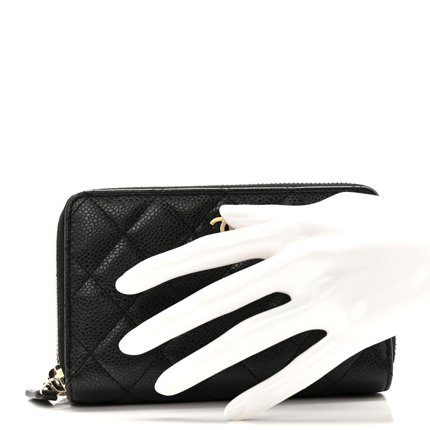 Caviar Quilted Large Gusset Double Zip Around Wallet Black