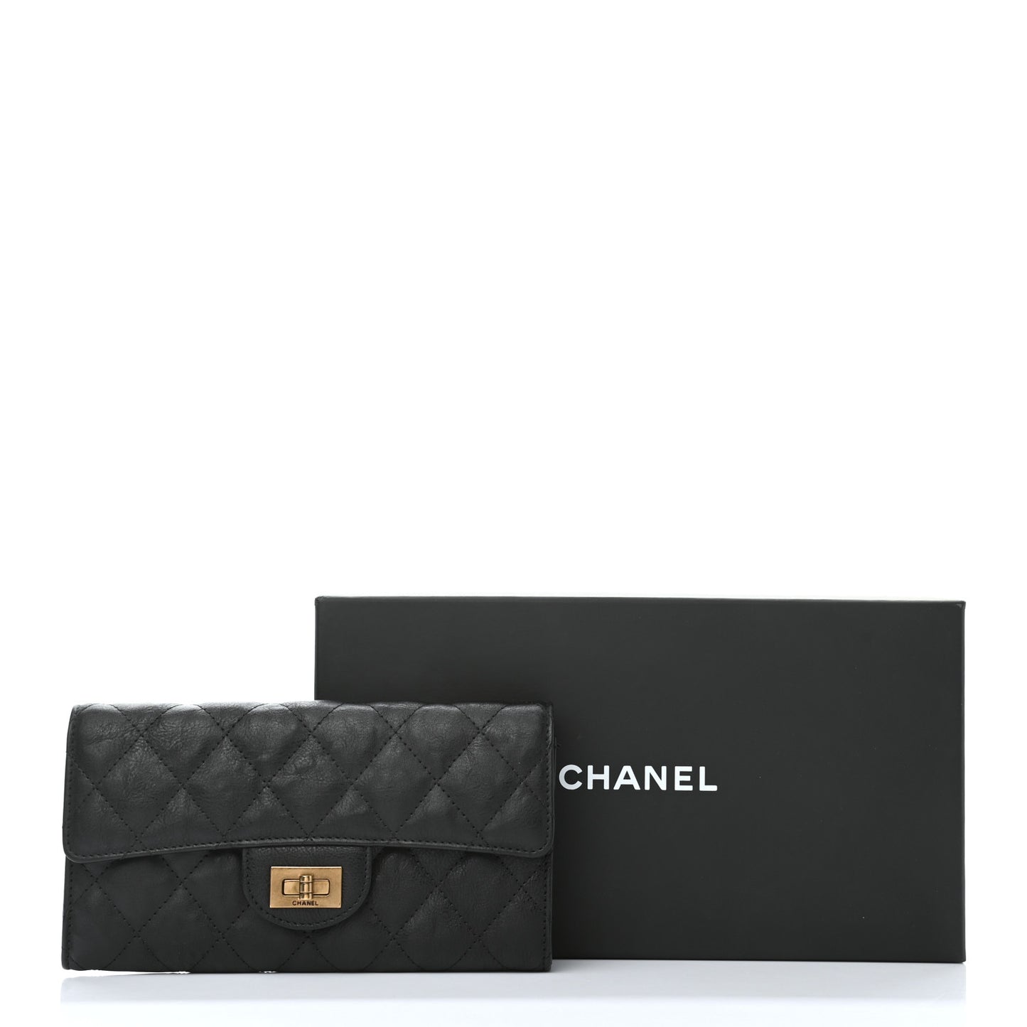 Crumpled Calfskin Quilted Large Reissue Gusset Flap Wallet Black