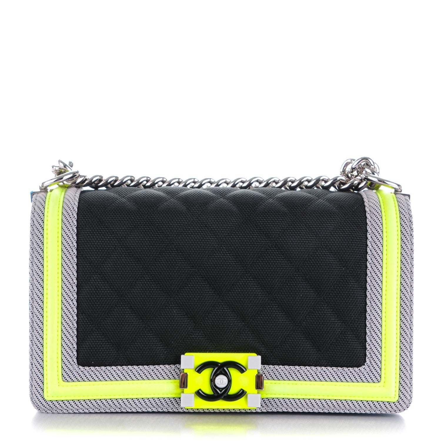 Chanel Canvas Quilted Medium Fluo Boy Flap Black Grey Yellow 1 of 8