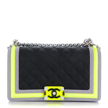 Chanel Canvas Quilted Medium Fluo Boy Flap Black Grey Yellow 1 of 8