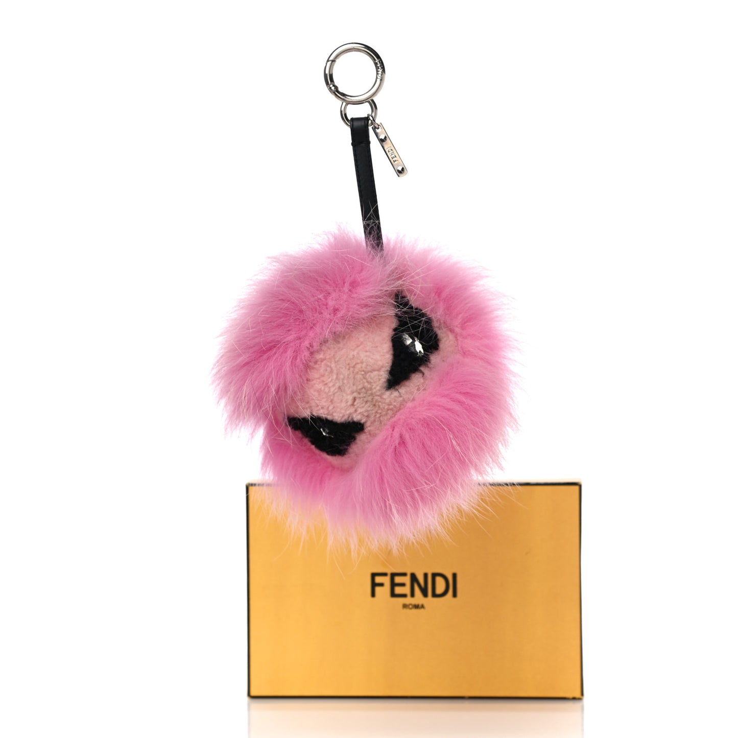 Fox Fur Shearling Crystal Tria Monster Bag Bug Charm Bubblegum