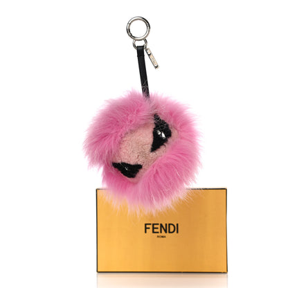 Fendi Fox Fur Shearling Crystal Tria Monster Bag Bug Charm Bubblegum 4 of 4