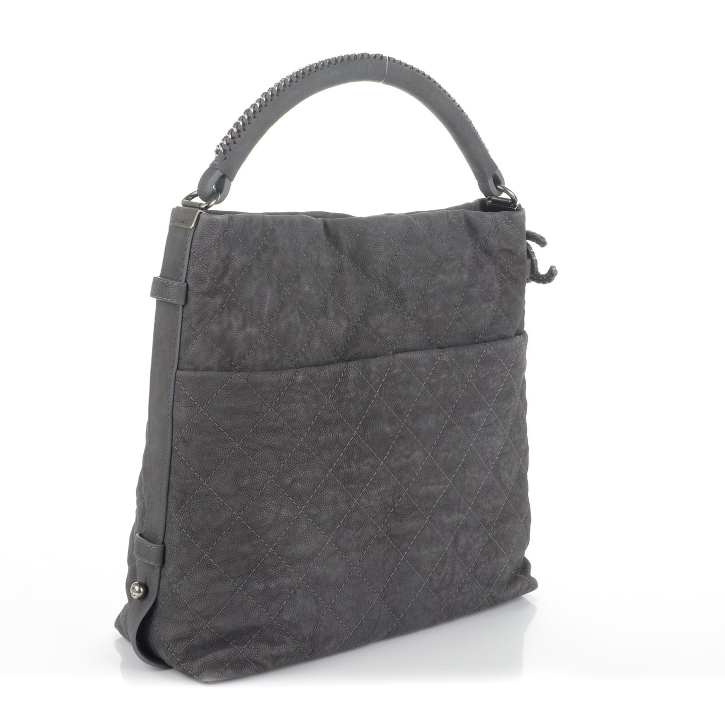 Iridescent Caviar Quilted Boy Handle Hobo Dark Grey