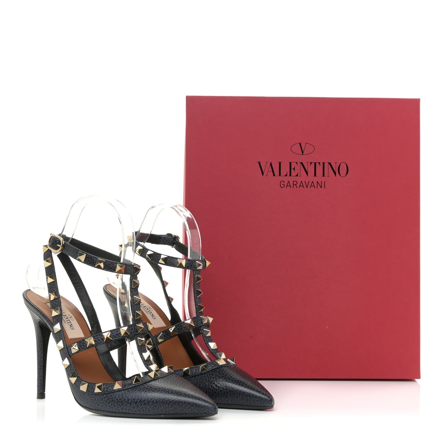 Valentino Garavani Pebbled Calfskin Rockstud Ankle Strap 100mm Pumps 36.5 Deep Denim 14 of 14