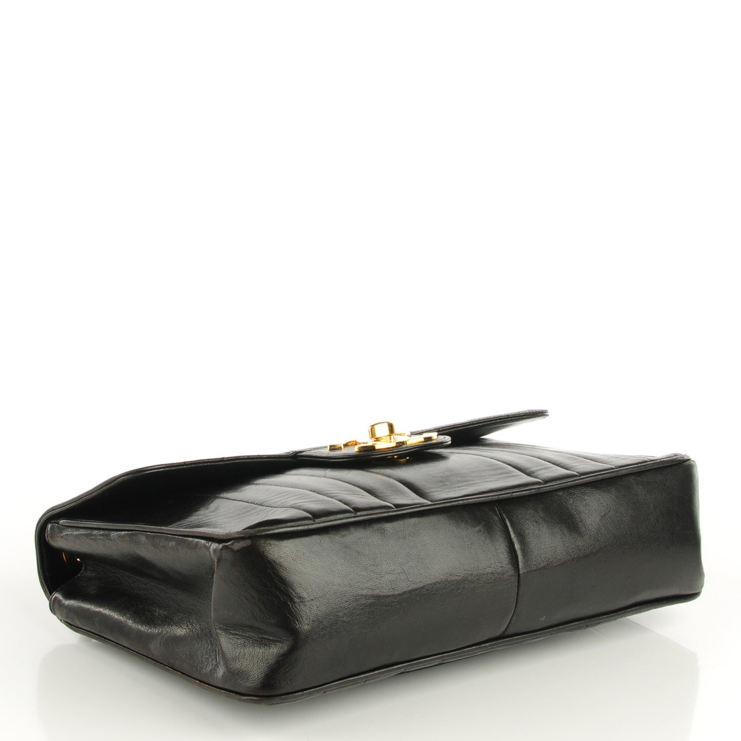 Lambskin Vertical Quilt Jumbo Flap Black