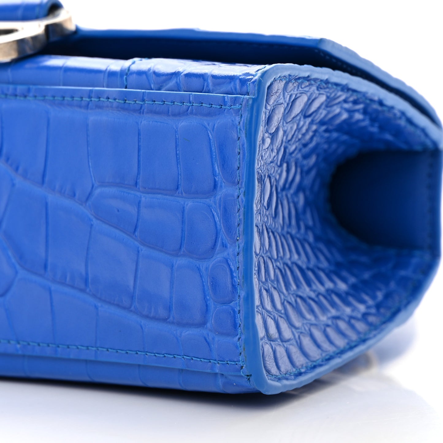 Shiny Calfskin Crocodile Embossed Hourglass Top Handle Bag XS Royal Blue