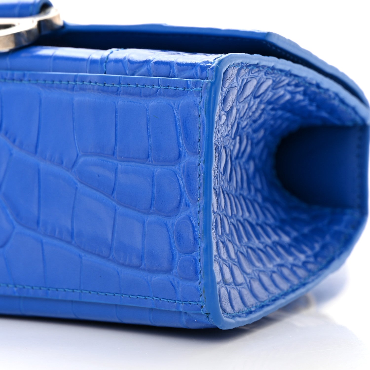 Balenciaga Shiny Calfskin Crocodile Embossed Hourglass Top Handle Bag XS Royal Blue 11 of 15