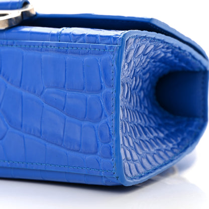 Balenciaga Shiny Calfskin Crocodile Embossed Hourglass Top Handle Bag XS Royal Blue 11 of 15