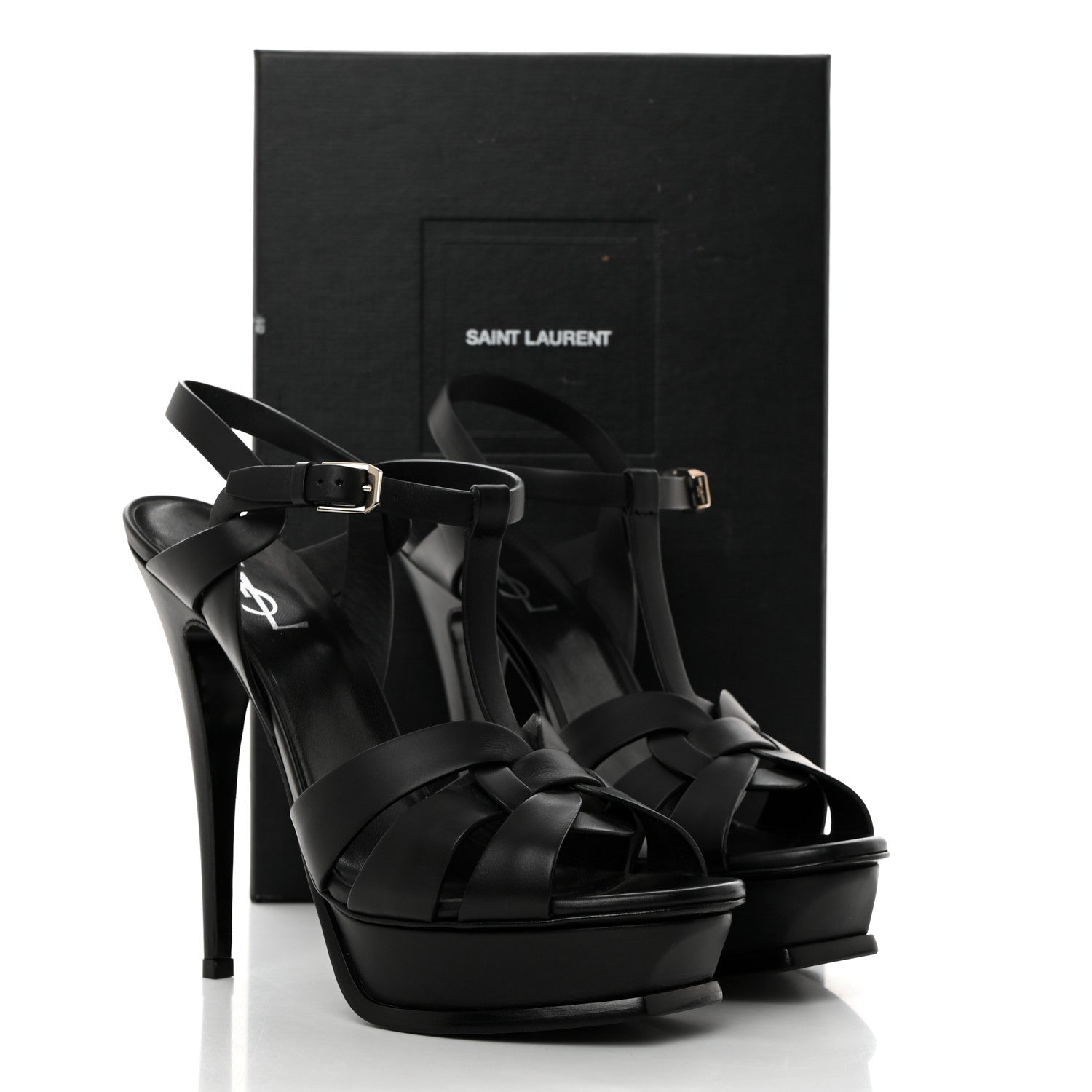 Saint Laurent Calfskin Tribute 105 Platform Sandals 40.5 Black 9 of 9