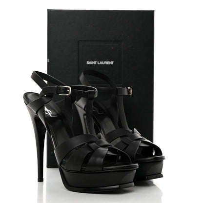 Saint Laurent Calfskin Tribute 105 Platform Sandals 40.5 Black 9 of 9