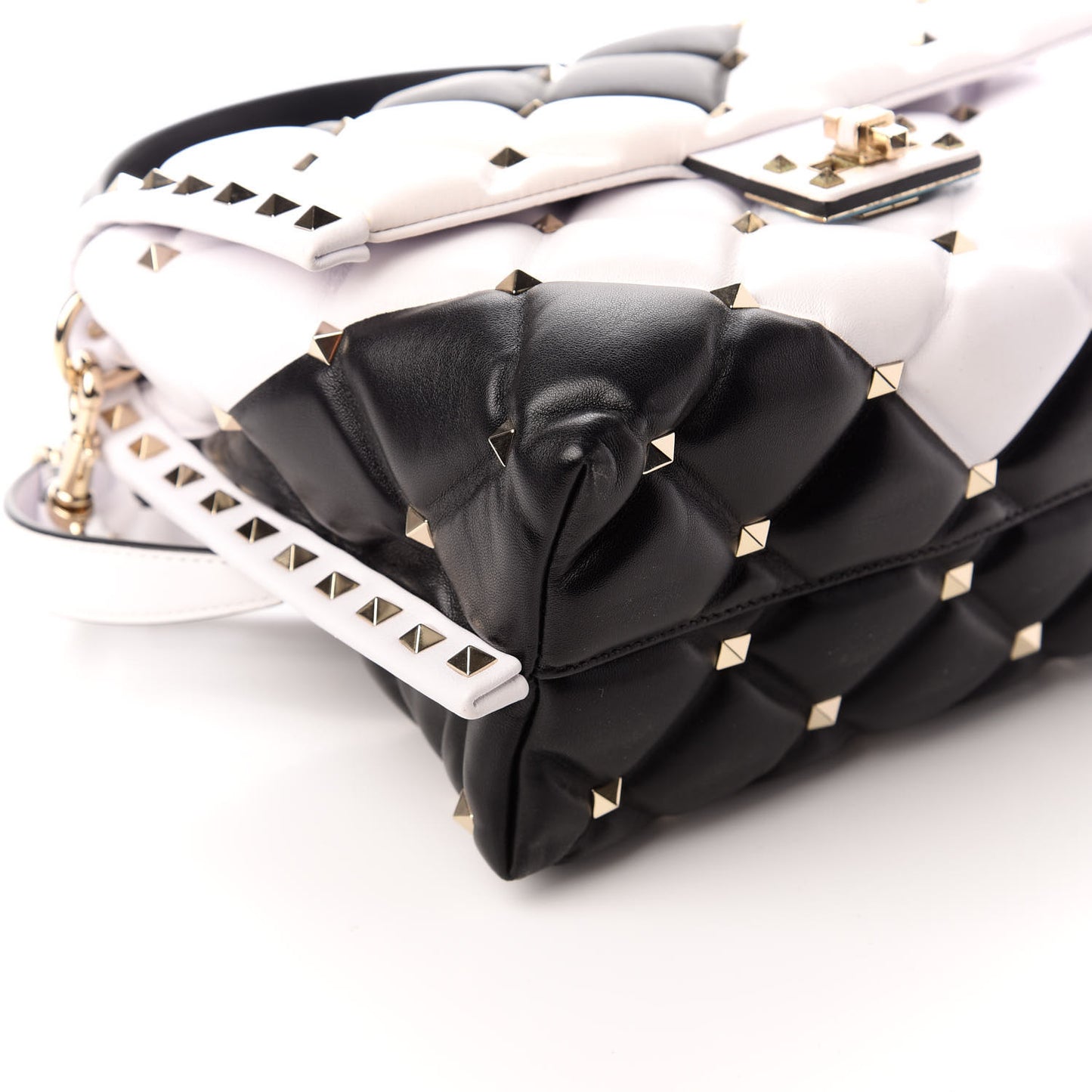 Nappa Medium Candystud Top Handle Bag White Black