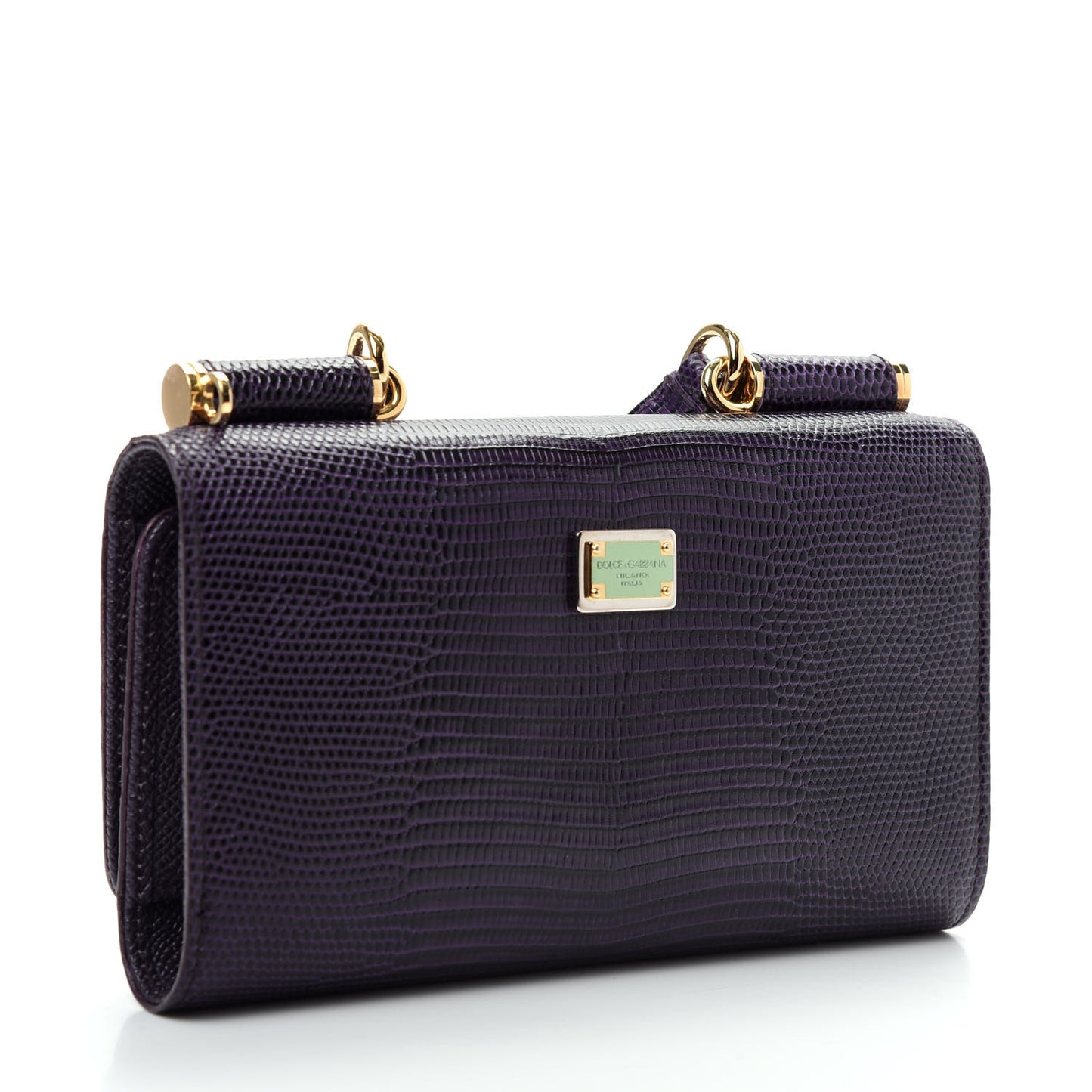 Iguana Calfskin Crystal Embellished Mini Von Bag Purple